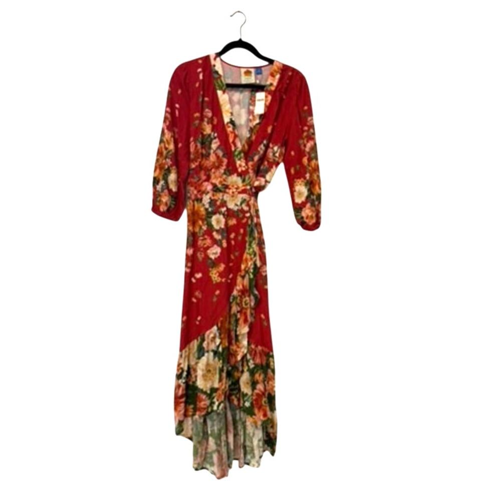 Farm Rio Long-sleeve Floral wrap midi dress - Picture 2 of 4